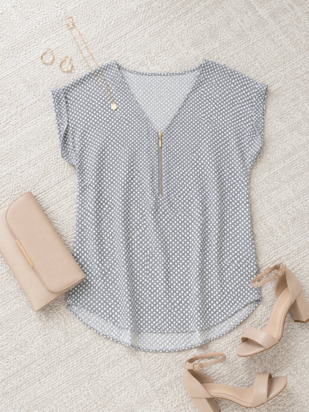 Premise Short Sleeve Grey Dot Top NWT